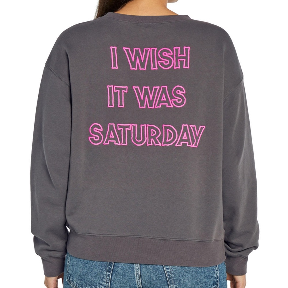 Wildfox Sweatshirt I wish it Was Saturday NEW grey with pink size medium